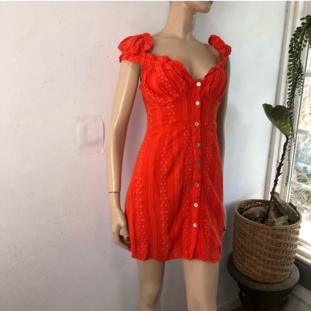 Skylar + Madison V-neck button front orange dress size:L